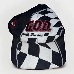 Vintage 90s Checkered Flag G.O.D. Racing Snapback Cap NASCAR #91 Riley Black